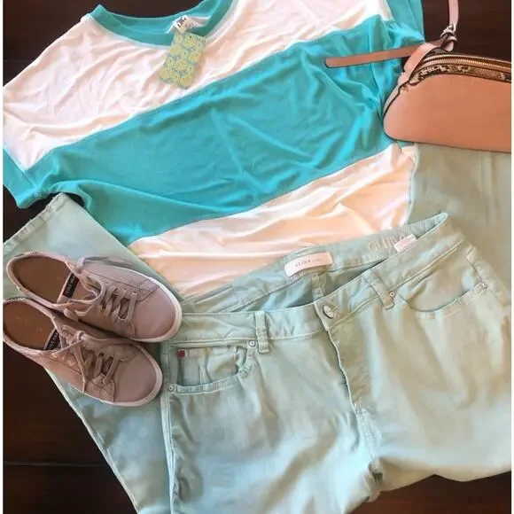 SLINK Jeans Crop Skinny Womens Sz 16 Plus Mint Green Distressed Stretch Ankle - Picture 12 of 15